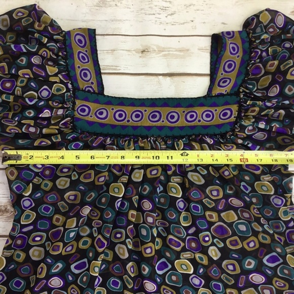 Geometric Print Short Sleeve BOHO Festival Blouse - Picture 6 of 7